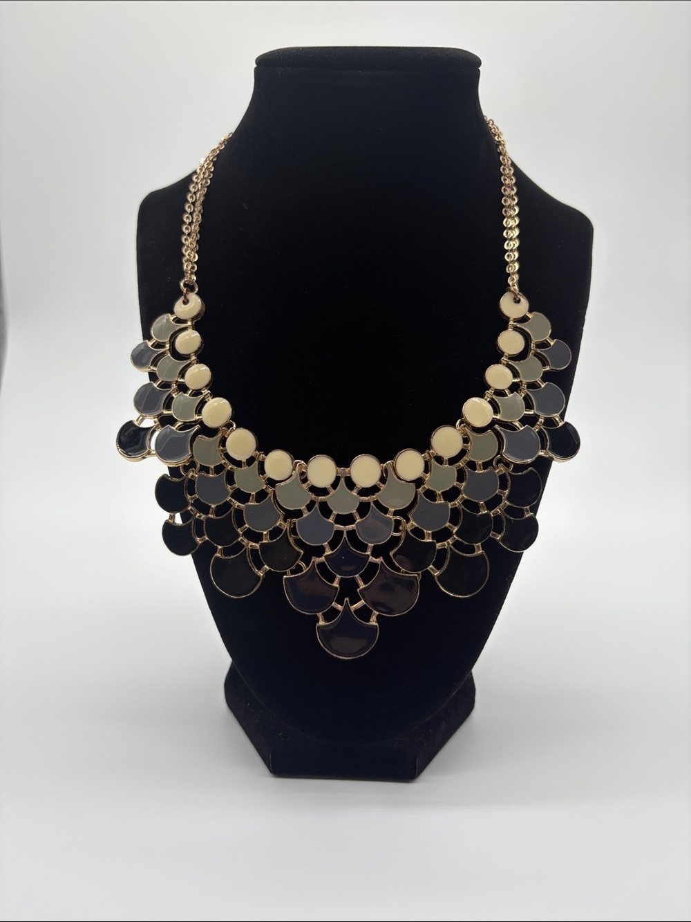 Amrita Singh Gold Black Ombré Enamel Bib Statement Necklace Women